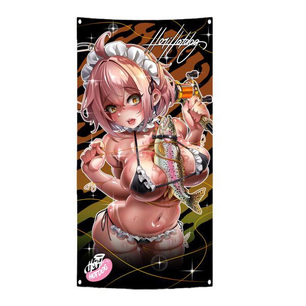 Tight Lines Wall Flag – Anime Maid Fishing Banner